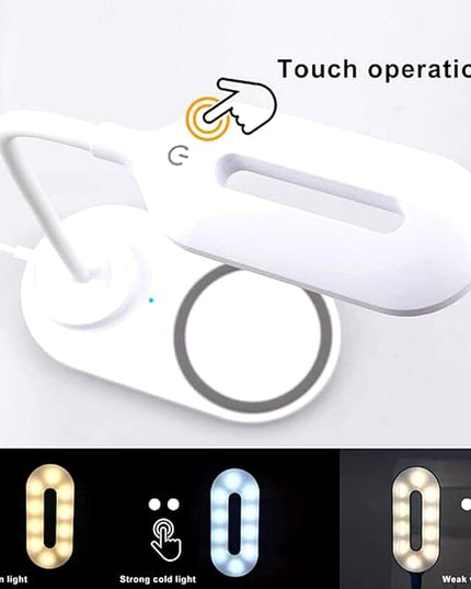 LED Desk Lamp with Wireless Charger, Eye-Protecting Table Lamps with Night Light, USB Charging Port, 3 Color Temperature Modes, Suitable for Home, Office Dimmable Desk Lamp, Bedroom - LeafyLoom
