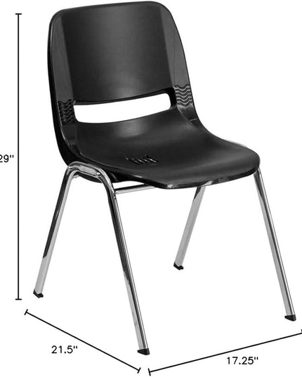 Flash Furniture 5 Pack HERCULES Series 661 lb. Capacity Black Ergonomic Shell Stack Chair with Chrome Frame and 16'' Seat Height - LeafyLoom