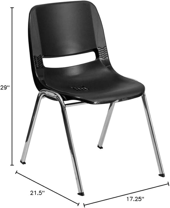 Flash Furniture 5 Pack HERCULES Series 661 lb. Capacity Black Ergonomic Shell Stack Chair with Chrome Frame and 16'' Seat Height - LeafyLoom