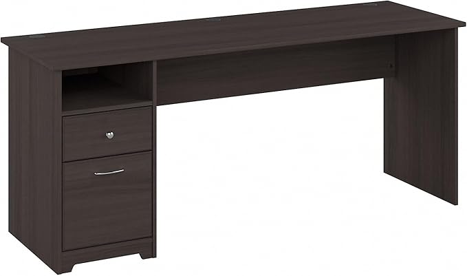 Bush Furniture Cabot Desks for Home Office with Storage and Chrome Hardware | Elegant Computer Table with Drawers, 72W, Heather Gray - LeafyLoom