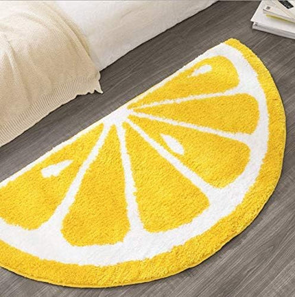Playtime Cozy Lemon Cute Fruits Half Round Shaped Bedroom Bathroom Doorway Kitchen Floor Rug Carpet Water Absorption Non-slip mat for bath Room (Yellow, 50 * 100CM) - LeafyLoom
