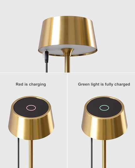DAWALIGHT Cordless table Lamp 4000mAh Portable Cordless Lamp LED Rechargeable Lamp Stepless Dimming copper Battery Operated Portable tempered glass 2700K copper Base - LeafyLoom