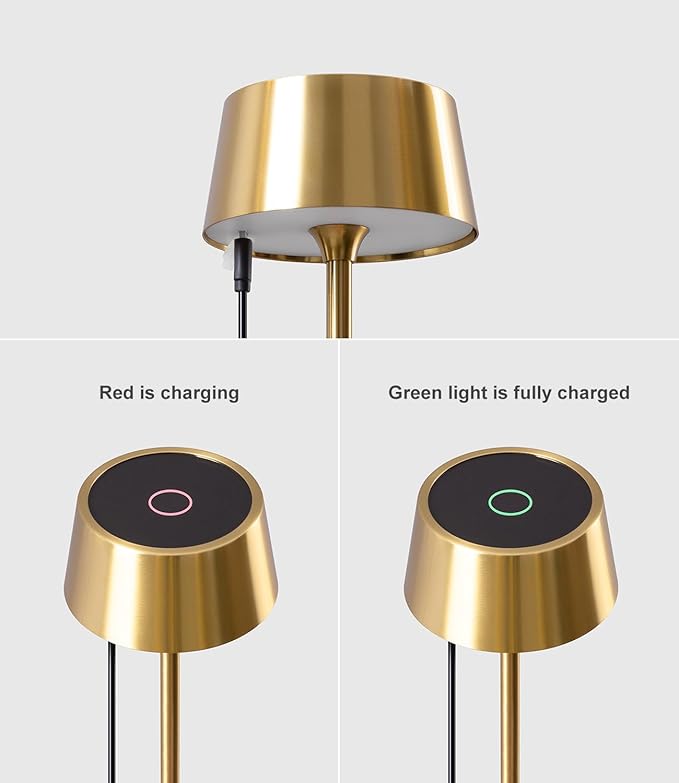 DAWALIGHT Cordless table Lamp 4000mAh Portable Cordless Lamp LED Rechargeable Lamp Stepless Dimming copper Battery Operated Portable tempered glass 2700K copper Base - LeafyLoom