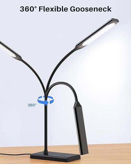 LED Desk Lamp, Touch Adjustable Table Lamp with 10W Wireless Charging 5 Modes and 6 Brightness Levels Eye Protection Reading Light 48 LED Memory Function Home Office Desk Light Black - LeafyLoom