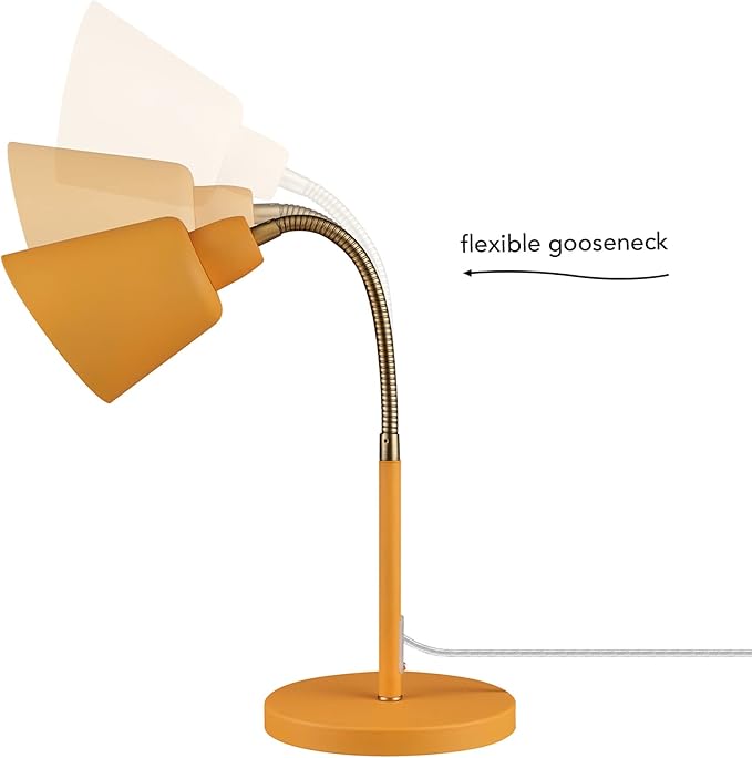 Globe 56083 16" Desk Lamp, Matte Orange, Adjustable Brass Gooseneck, in-Line On/Off Rocker Switch, Home Office Accessories, Desk Lamps for Home Office, Home Décor, Adjustable Lamp - LeafyLoom