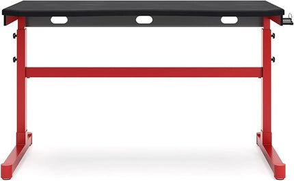 Signature Design by Ashley Lynxtyn Contemporary Adjustable Height Desk with Headset Hanger, Red & Black - LeafyLoom