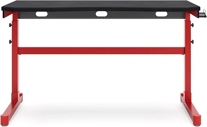 Signature Design by Ashley Lynxtyn Contemporary Adjustable Height Desk with Headset Hanger, Red & Black - LeafyLoom