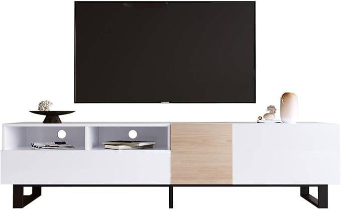 NicBex TV Stand for 80 Inch TV Modern TV Media Console Table with Double Storage Space and Drop Down Door,Entertainment Center with Storage for Living Room,Bedroom,70.9 Inch,White - LeafyLoom