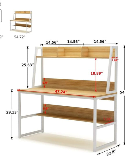 Tribesigns Computer Desk with Hutch, 47 inches Home Office Desk with Space Saving Design with Bookshelf for Small Spaces (Light Walnut, 47) - LeafyLoom