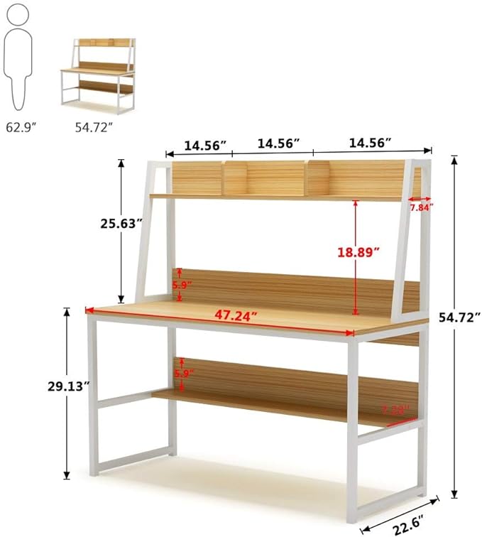 Tribesigns Computer Desk with Hutch, 47 inches Home Office Desk with Space Saving Design with Bookshelf for Small Spaces (Light Walnut, 47) - LeafyLoom