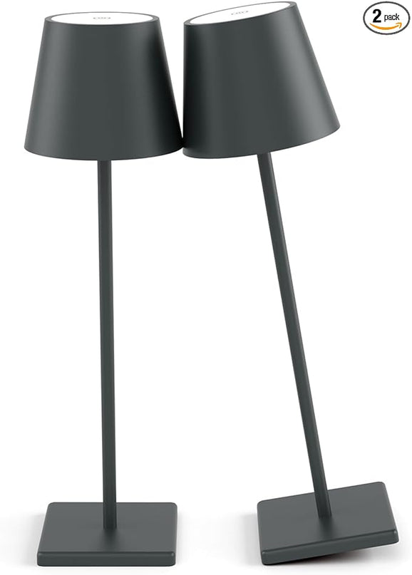 2 Packs LED CordlessTable Lamp, Rechargeable Battery Desk lamp 5500mAh Battery Operated Stepless Dimming Modern Portable Table Light for Restaurant/Table/Bedroom/Outdoor IP54 Waterproof (Anthracite) - LeafyLoom