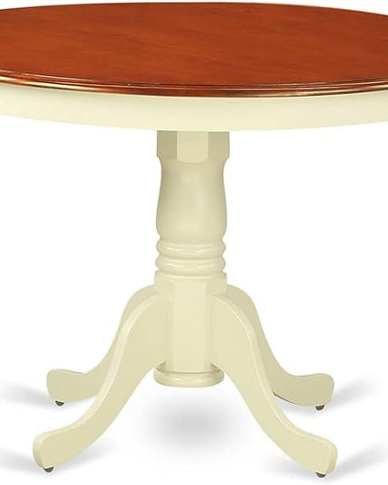 East West Furniture HLDA5-BMK-W 5 Piece Modern Dining Table Set Includes a Round Wooden Table with Pedestal and 4 Dining Room Chairs, 42x42 Inch, Buttermilk & Cherry - LeafyLoom