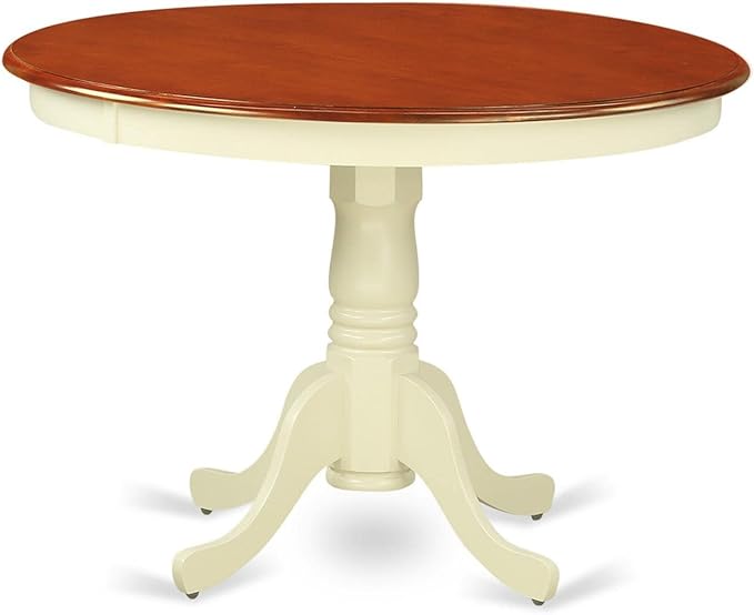 East West Furniture HLDA5-BMK-W 5 Piece Modern Dining Table Set Includes a Round Wooden Table with Pedestal and 4 Dining Room Chairs, 42x42 Inch, Buttermilk & Cherry - LeafyLoom