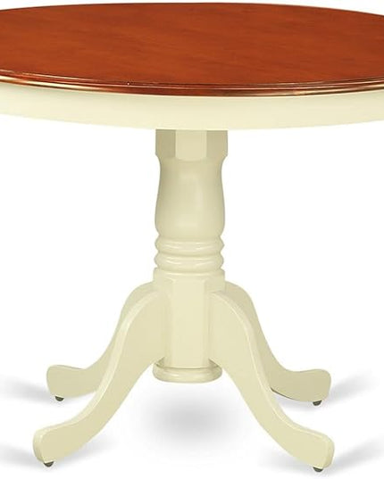 East West Furniture HLWE5-BMK-W Hartland 5 Piece Room Set Includes a Round Kitchen Table with Pedestal and 4 Dining Chairs, 42x42 Inch - LeafyLoom