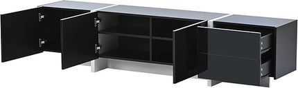 Merax Contemporary Rectangle Design TV Stand for Television Up to 80", Unique Style Console Table, Modern Storage Cabinet with High Gloss UV Surface for Living Room, 74.8" Length, Black - LeafyLoom