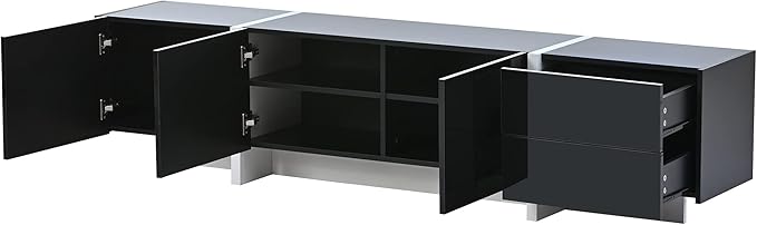 Merax Contemporary Rectangle Design TV Stand for Television Up to 80", Unique Style Console Table, Modern Storage Cabinet with High Gloss UV Surface for Living Room, 74.8" Length, Black - LeafyLoom