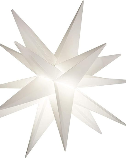 Elf Logic 18" Easy Assembly, Battery Timer White LED Moravian Star - Hanging Outdoor Christmas Star Light - Use as Holiday Decoration, Porch Light, Advent Star, Wedding and Ballroom Venue Decor - LeafyLoom