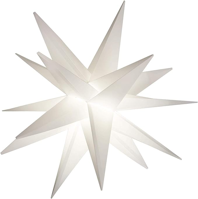 Elf Logic 18" Easy Assembly, Battery Timer White LED Moravian Star - Hanging Outdoor Christmas Star Light - Use as Holiday Decoration, Porch Light, Advent Star, Wedding and Ballroom Venue Decor - LeafyLoom