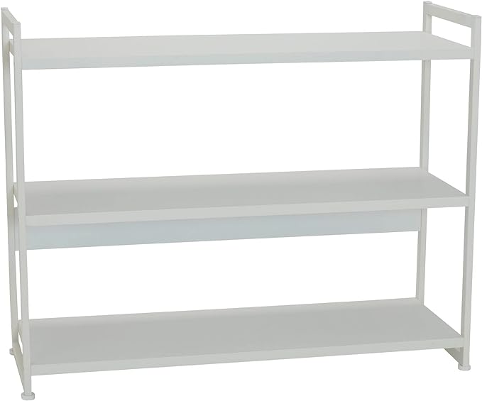 Household Essentials Jamestown Wide 3 Shelf Open Storage Bookshelf Scandinavian White and White Metal - LeafyLoom