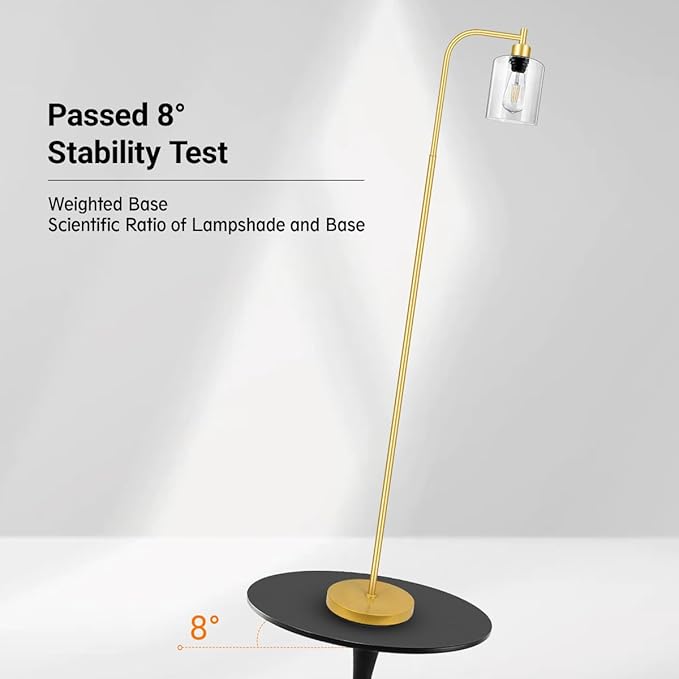 Gold Floor Lamp, Standing Lamp with Glass Lampshade, 6W LED Bulb Included, Modern Floor Lamp with Foot Switch, Industrial Floor Lamp, Bright LED Floor Lamp for Living Room and Bedroom, Office - LeafyLoom