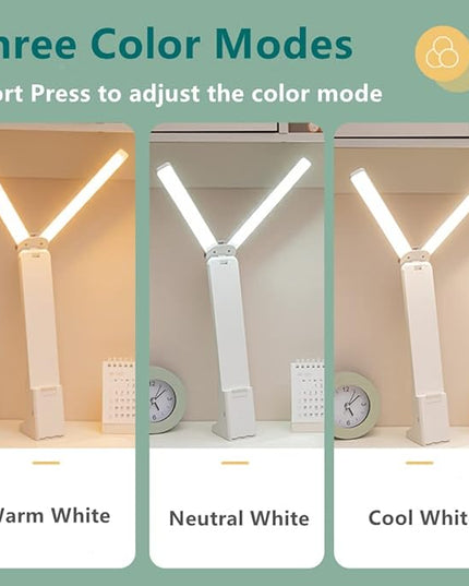 LED Double Head Desk Lamp for Home Office,Portable Small Desk Lamp with Large Lighting Range, Battery Operated Rechargeable Desk Light for Kids, Reading,Studying,Home,Office,Dormitory,Blue - LeafyLoom