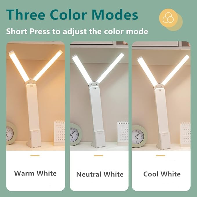 LED Double Head Desk Lamp for Home Office,Portable Small Desk Lamp with Large Lighting Range, Battery Operated Rechargeable Desk Light for Kids, Reading,Studying,Home,Office,Dormitory,Blue - LeafyLoom