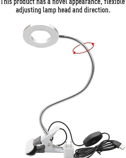 USB Gooseneck Lamp, Circle Makeup Lamp Eyebrow Lip Tattoo Beauty Salon Desktop LED Lights with Clip, Portable Desk Light for Reading, Makeup - LeafyLoom