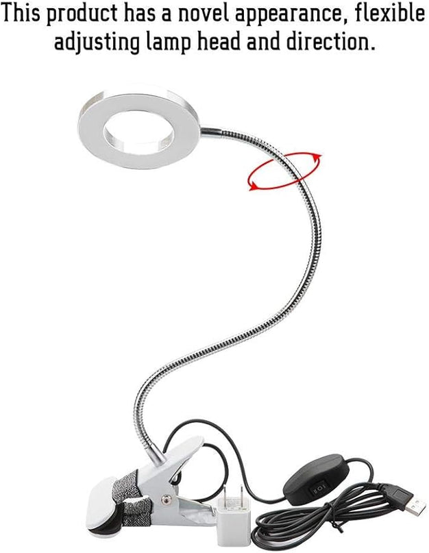 USB Gooseneck Lamp, Circle Makeup Lamp Eyebrow Lip Tattoo Beauty Salon Desktop LED Lights with Clip, Portable Desk Light for Reading, Makeup - LeafyLoom