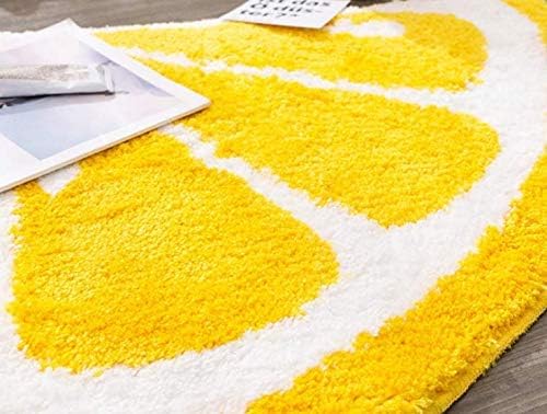 Playtime Cozy Lemon Cute Fruits Half Round Shaped Bedroom Bathroom Doorway Kitchen Floor Rug Carpet Water Absorption Non-slip mat for bath Room (Yellow, 50 * 100CM) - LeafyLoom