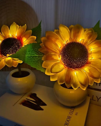 Sunflower Lamp Artificial LED Sunflower Flowers with Ceramic Pot Table Lamp Night Light for Home Office Decor House Decorations Gift Idea (1Sunflower) - LeafyLoom