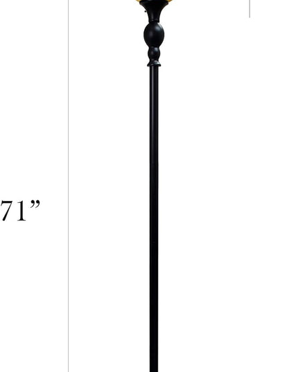 Elegant Designs LF2001-RBZ 1 Light Restoration Bronze Torchiere Floor Lamp with Marbelized Amber Glass Shade - LeafyLoom