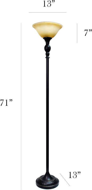 Elegant Designs LF2001-RBZ 1 Light Restoration Bronze Torchiere Floor Lamp with Marbelized Amber Glass Shade - LeafyLoom