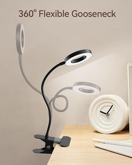 LED Desk Lamp Clip on Light with 3 Color Modes 10 Brightness Ring/Clamp Light 360° Flexible Gooseneck Dimmable Eye Protection Desk Light Desk Lamps for Home Office with Video Tutorials - LeafyLoom