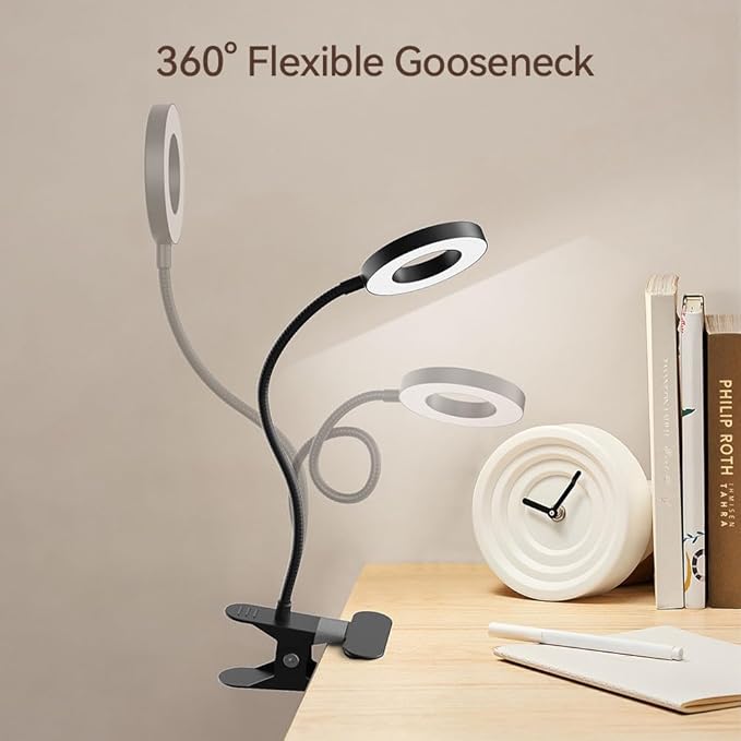 LED Desk Lamp Clip on Light with 3 Color Modes 10 Brightness Ring/Clamp Light 360° Flexible Gooseneck Dimmable Eye Protection Desk Light Desk Lamps for Home Office with Video Tutorials - LeafyLoom