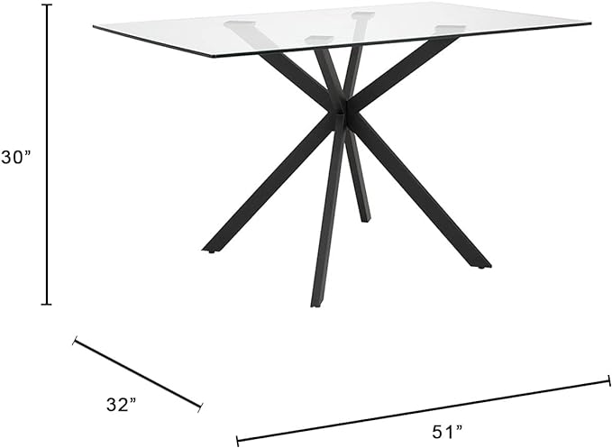 Uptown Club Glass Dining Table with Versatile Rectangular Designs, Tempered Surfaces, and Sturdy Bases for Modern Homes, Seats 4 to 8 People, Elegant Statement Piece, 51" x 30", Black - LeafyLoom