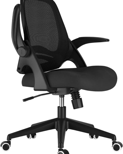 Hbada Office Chair, Desk Chair with Flip-Up Armrests and Saddle Cushion, Ergonomic Office Chair with S-Shaped Backrest, Swivel, Mesh, for Home and Office, Black - LeafyLoom