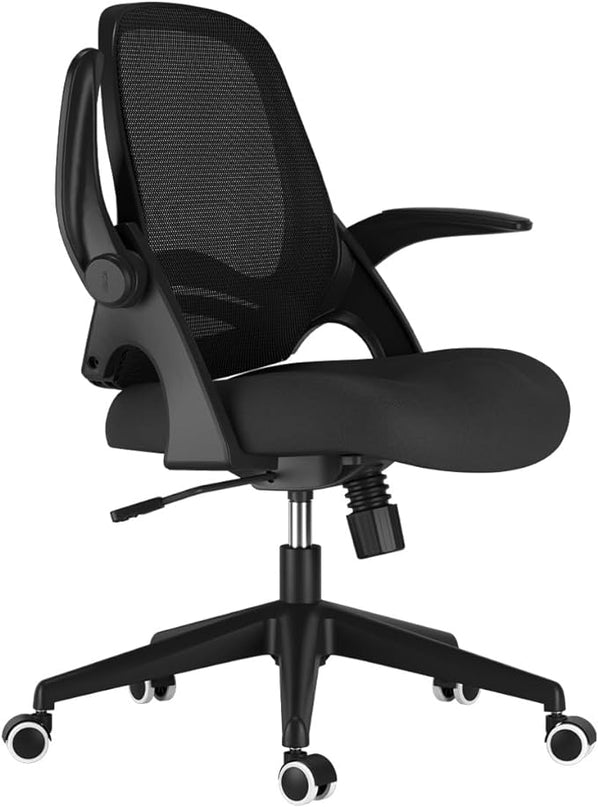 Hbada Office Chair, Desk Chair with Flip-Up Armrests and Saddle Cushion, Ergonomic Office Chair with S-Shaped Backrest, Swivel, Mesh, for Home and Office, Black - LeafyLoom