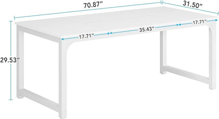 70.9 Inch Large Dining Table Rectangular Kitchen Furniture for 6 to 8 People, White - LeafyLoom