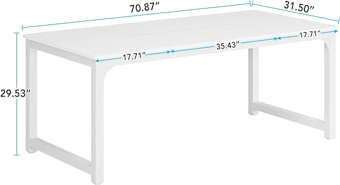 70.9 Inch Large Dining Table Rectangular Kitchen Furniture for 6 to 8 People, White - LeafyLoom