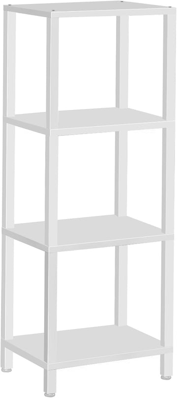 TUTOTAK Bookshelf, 4-Tier Tall Book Shelf, Narrow Bookcase for Small Space, DIY Stackable Bookshelf, for Living Room, Office, Study, Entryway, Industrial, White BS01BW004 - LeafyLoom