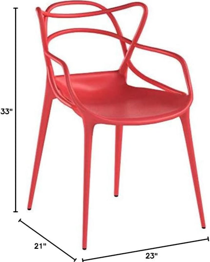 Modway Entangled Modern Molded Plastic Kitchen and Dining Room Arm Chair in Red - Fully Assembled - LeafyLoom