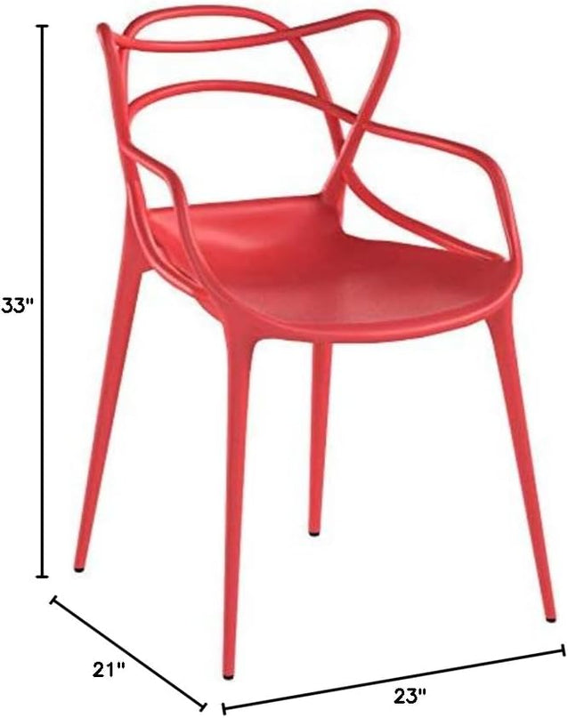 Modway Entangled Modern Molded Plastic Kitchen and Dining Room Arm Chair in Red - Fully Assembled - LeafyLoom