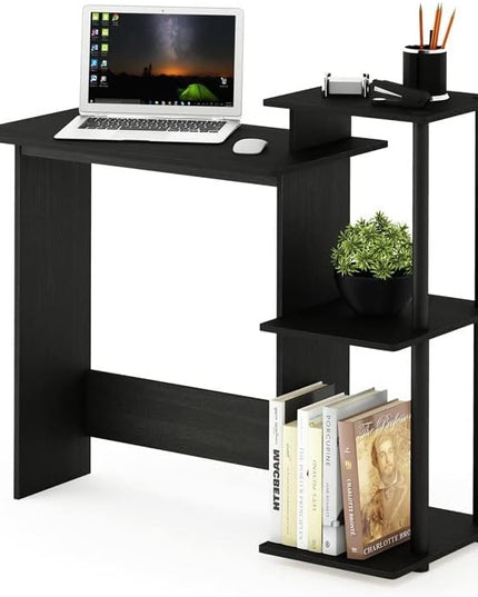 Furinno Efficient Home Laptop Notebook Computer Desk with Square Shelves, Americano/Black - LeafyLoom