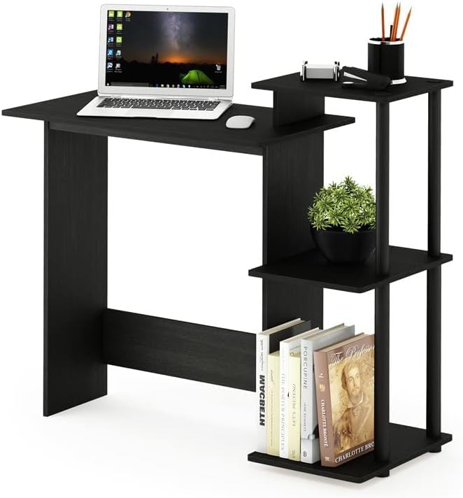 Furinno Efficient Home Laptop Notebook Computer Desk with Square Shelves, Americano/Black - LeafyLoom