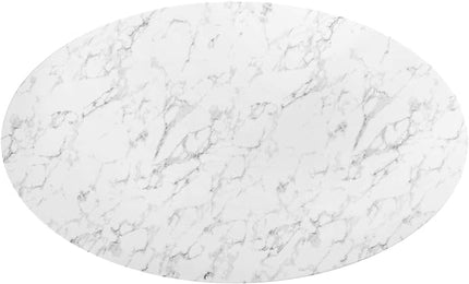 Modway Lippa 78" Oval-Shaped Mid-Century Modern Dining Table with Artificial Marble Top and White Base - LeafyLoom
