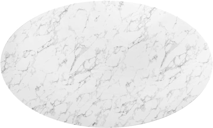Modway Lippa 78" Oval-Shaped Mid-Century Modern Dining Table with Artificial Marble Top and White Base - LeafyLoom