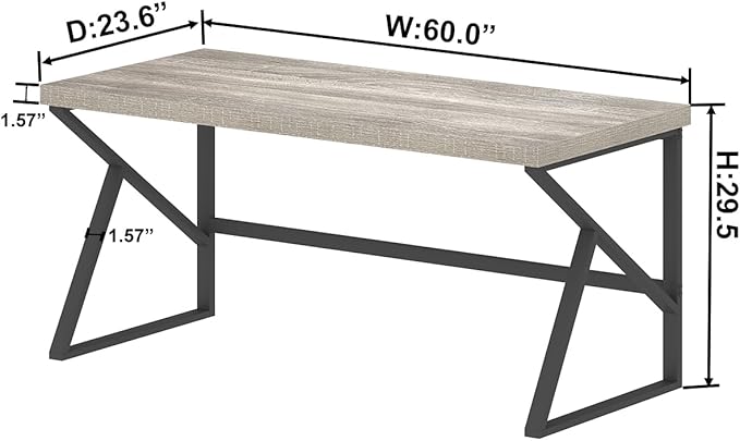 HSH Large Computer Desk, Industrial Metal Wood Gray Home Office Desk, Modern Long Work Study Writing Gaming Table, Student Simple PC Laptop Desk for Bedroom Living Room, Light Grey Oak, 60 Inch - LeafyLoom