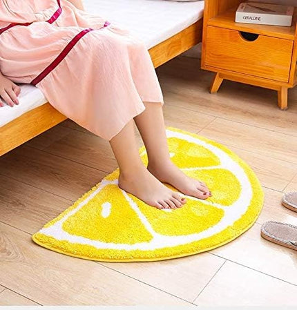 Playtime Cozy Lemon Cute Fruits Half Round Shaped Bedroom Bathroom Doorway Kitchen Floor Rug Carpet Water Absorption Non-Slip mat for Kid's Room (Yellow, 45 * 65CM) - LeafyLoom