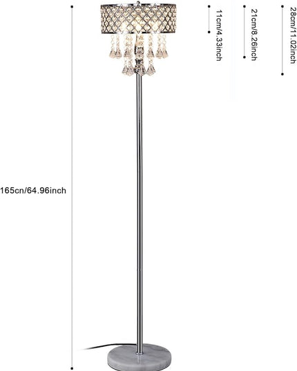 Hsyile KU300256 Mini European Crystal Floor Lamp for Living Room,Bedroom,Office,Chrome Finish,3 Lights - LeafyLoom