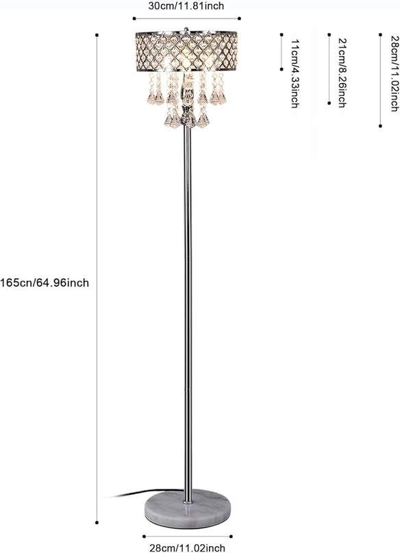 Hsyile KU300256 Mini European Crystal Floor Lamp for Living Room,Bedroom,Office,Chrome Finish,3 Lights - LeafyLoom